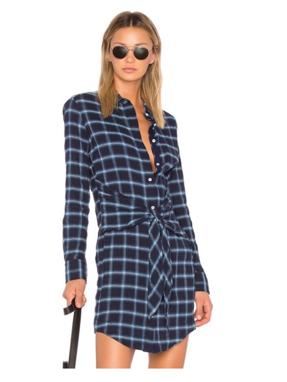 $295 RAG & BONE / JEAN “Sadie” Navy Plaid Shirt Dress in size Small